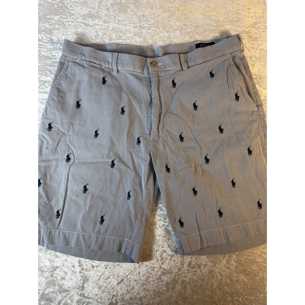 Polo Ralph Lauren Mens Shorts 34 Blue Stripe Allover Pony Embroidered Preppy
